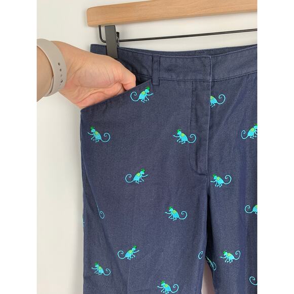 Lilly Pulitzer Circus Monkey Cropped Trouser Pants Women Size 6 Navy Embroidered - Picture 2 of 6
